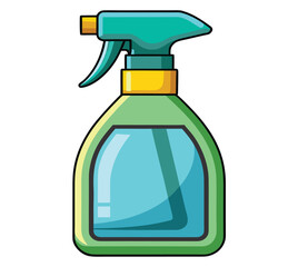 Green Spray Bottle with Yellow Accents Kitchen Surface Sanitizer Isolated on White Background