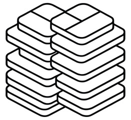 Isometric View of Stacked Tablets or Layers on White Background Depicting Multi-Phase Pharmaceutical or Material Composition