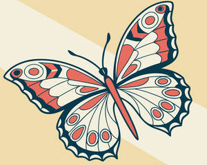 Elegant butterfly with intricate wing patterns on a light yellow background