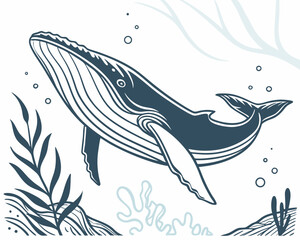 Illustration of a humpback whale in the ocean