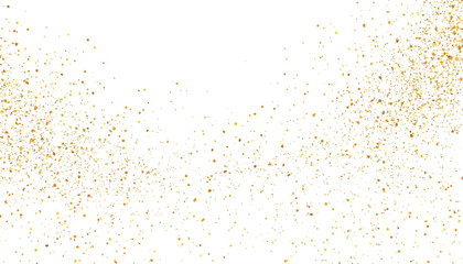 Golden dust on transparent white background. Golden glitter texture on white abstract background. 