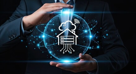 Smart home iot data cloud server digital network business hands
