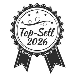 Black Ribbon Award Seal With Stars and Text Top- Sell 2026 badge top-sell