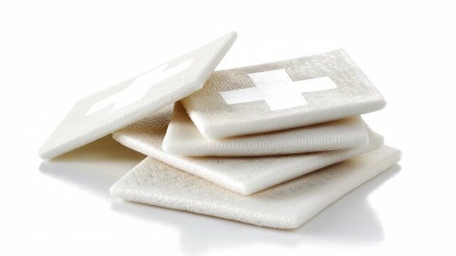 Medical dressing supplies stacked neatly on a white surface for first aid and emergency situations