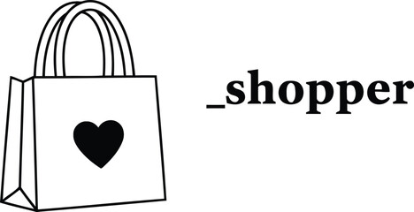Simple line drawing of a tote bag with a heart symbol and the word shopper