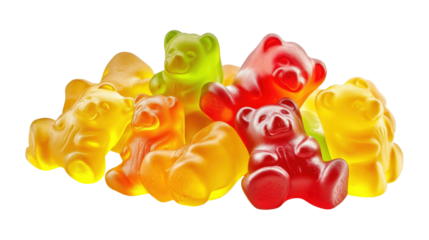 A bunch of gummy bears in various colors are piled on top of each other
