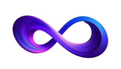 Rendered, stylized, luminous infinity symbol, rendered with smooth gradients against black