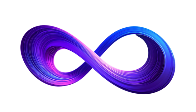Rendered, stylized, luminous infinity symbol, rendered with smooth gradients against black