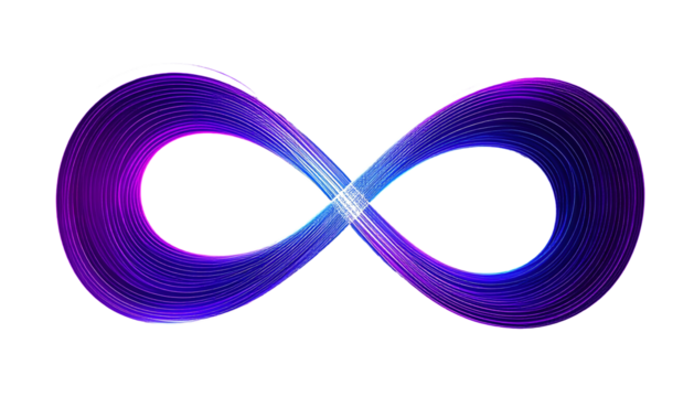 Glowing infinity symbol with blurred, colorful lines on black