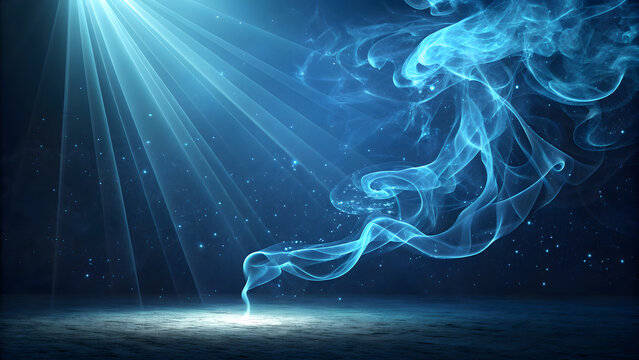 Ethereal blue smoke and light beams