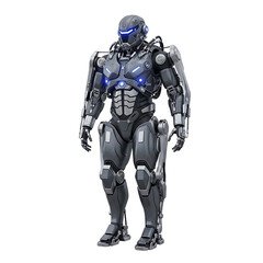Futuristic armored soldier in advanced combat suit standing ready for battle isolated on transparent background