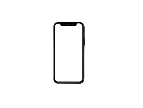 Smartphone with blank white screen, modern mobile device, isolated on transparent background, digital technology, minimal design, template for app display, clean and simple style