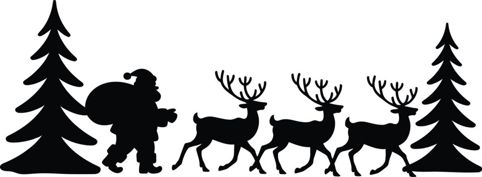 Santa Claus with reindeer and Christmas trees illustration - Powered by Adobe