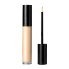 Obraz premium Liquid Foundation in a Clear Tube With a Brush Applicator Displayed on a White Background