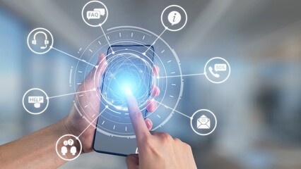 FAQ and online help icons show question, answer, and support system. FAQ improves online help experience, customer service quality, and FAQ knowledge access. Gist