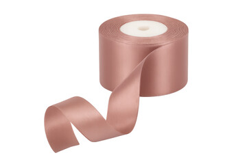Pink satin ribbon spool unwinding for decoration
