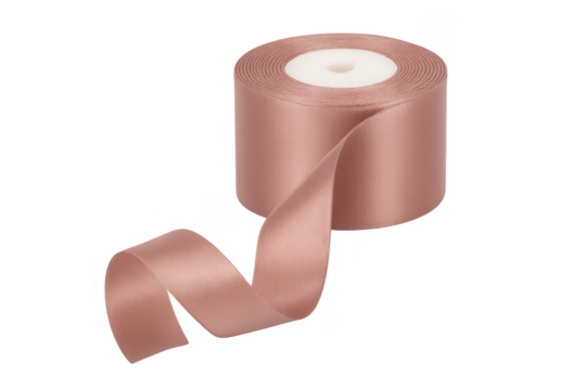 Pink satin ribbon spool unwinding for decoration