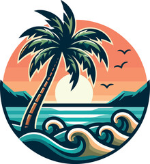 Summer beach palm tree logo icon vector .