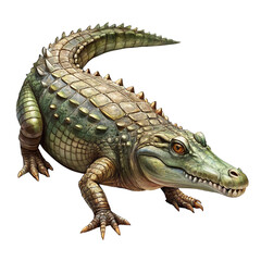 Naklejka premium Realistic crocodile illustration isolated on transparent background - Detailed digital illustration of a crocodile with textured scales and realistic feature 