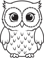 Silhouette of a Baby Owl in Natural Pose on White Background