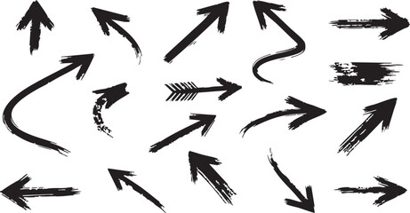 Extensive collection of brush stroke arrows and ink marks vector illustration set suitable for graphic user interface development