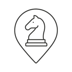 Minimalist line vector of a chess knight in a pin shape, representing business strategy, leadership, and decision-making concepts.