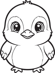 Silhouette of a Baby Duck in Natural Pose on White Background
