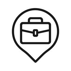 Minimalist black briefcase vector inside a pin shape, representing business, investment, and professional financial management tools.