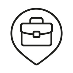 Black briefcase icon inside a circular pin, symbolizing finance and management. Perfect for business dashboards and treasury service visuals.