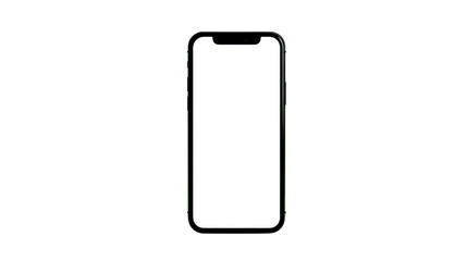 Smartphone with blank white screen, modern black mobile device, isolated on transparent background, minimal design, digital technology, template for app or website, clean and simple style