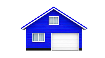 Blue house white garage door two windows residential building modern home isolated suburban simple architecture clean lines cozy feeling