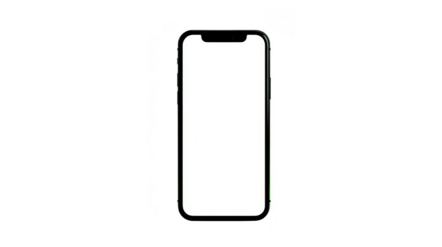 Smartphone with blank white screen, modern black mobile device, isolated on transparent background, minimal design, digital technology, template for app or website, clean and simple style
