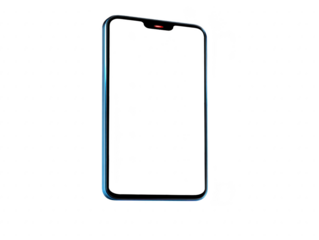 Smartphone frame with blank transparent screen, modern slim design, blue metallic edge, isolated on transparency background, suitable for digital mockup, technology, and mobile app presentation