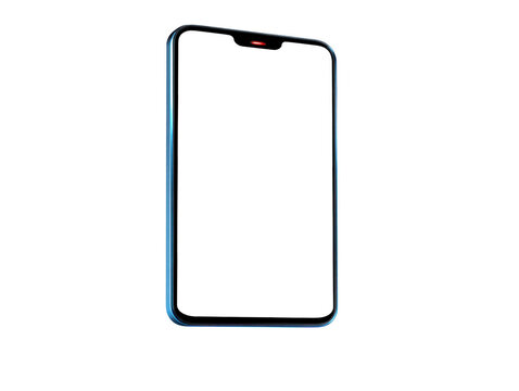 Smartphone frame with blank transparent screen, modern slim design, blue metallic edge, isolated on transparency background, suitable for digital mockup, technology, and mobile app presentation