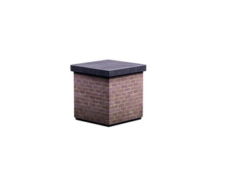 Brick chimney with dark cap, isolated on transparent background, features realistic texture and shadow, suitable for architectural design, construction, or home improvement concepts