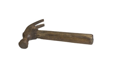 Rusty Old Claw Hammer with Wooden Handle on Transparent Background