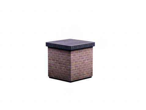 Brick chimney with dark cap, isolated on transparent background, features realistic texture and shadow, suitable for architectural design, construction, or home improvement concepts