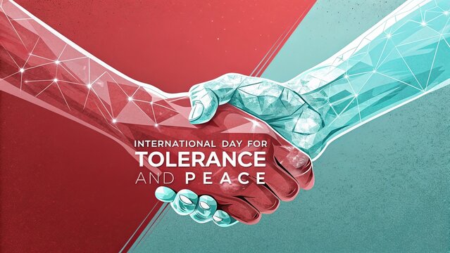 Two interlocking translucent crystal hands symbolizing peace, love, unity, and global tolerance through artistic modern digital composition. - Powered by Adobe