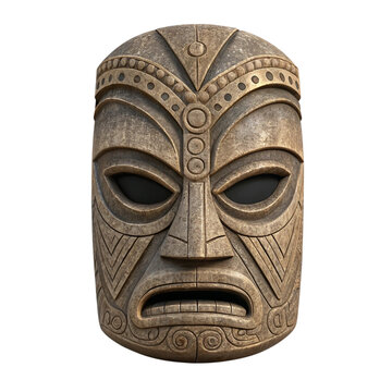 Stone Tiki Mask With Carved Details And Dark Eyes tribal