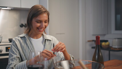 Smiling girlfriend eating date evening. Romantic couple enjoying pasta dinner