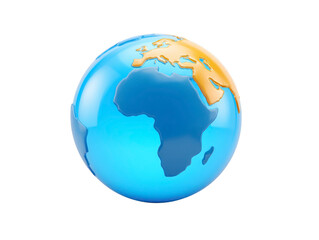 Fototapeta premium 3D globe Africa Europe blue ocean yellow land shiny isolated geography map educational modern style digital illustration global world sphere environmental travel earth realistic clean simple