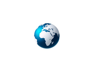 Fototapeta premium Blue and white globe showing Africa, Europe, and Asia, isolated on transparency background, symbolizing global connection, geography, and environmental awareness