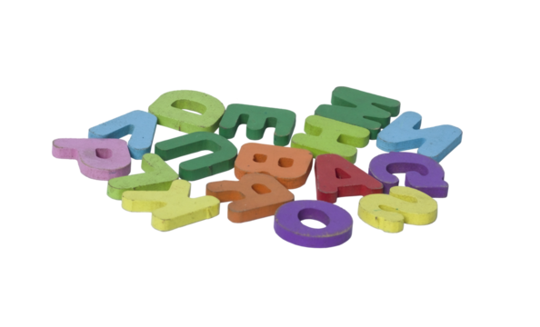 Scattered Colorful Plastic Capital Alphabet Letters on Transparent Background