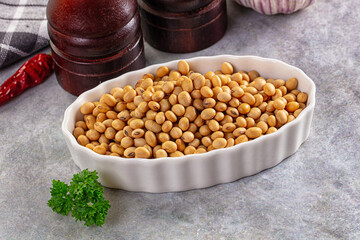 Raw dry soya beans heap