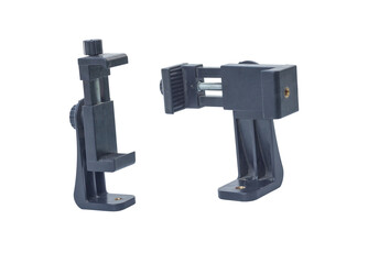 Adjustable Black Plastic Smartphone Holder Clips on Transparent Background