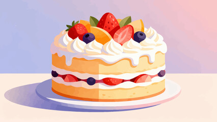 Delicious cream cake, cartoon hand-drawn vector illustrations