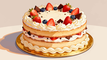 Delicious cream cake, cartoon hand-drawn vector illustrations