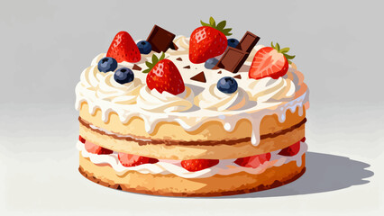 Delicious cream cake, cartoon hand-drawn vector illustrations