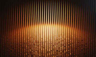 Abstract golden light through metallic vertical parallel lines