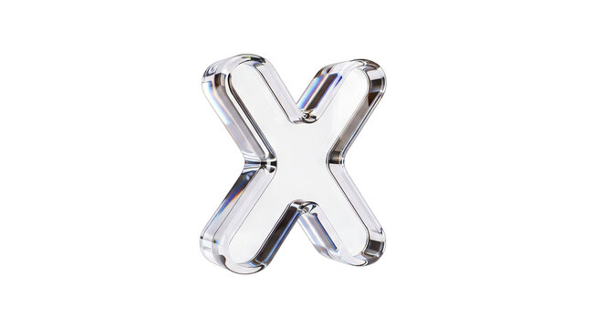 Transparent Letter X Made of Glass on White Background.